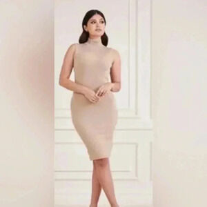 Like new Marciano taupe bodycon  day 2 nite midi stretch dress XS